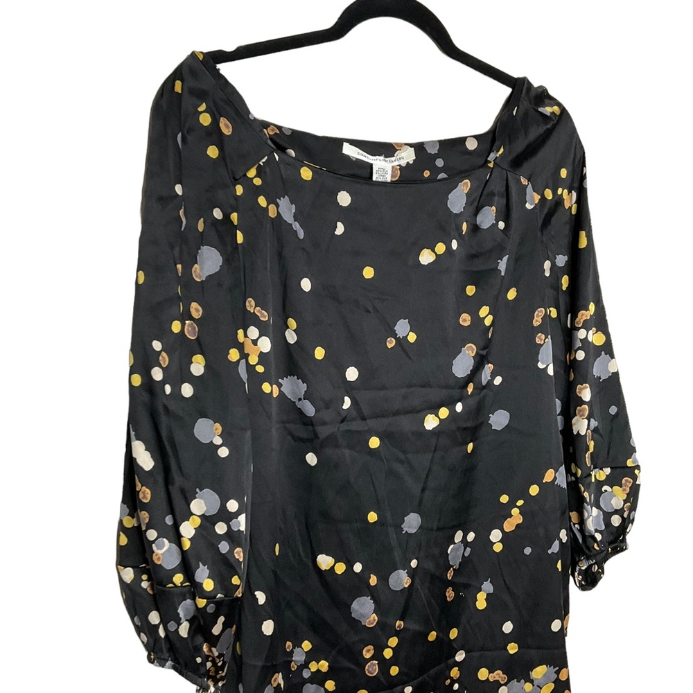 Diane Von Furstenburg Silk Long Sleeve Polka Dot Boat Neck Dress - Picture 3 of 7